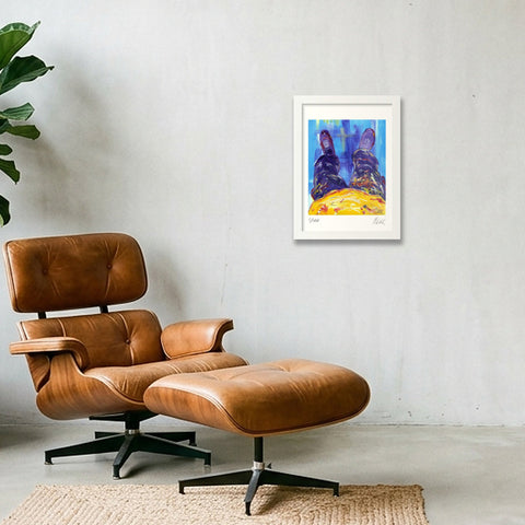 Portrait of the artist's trousers (Olek) - Portrait des pantalons de l'artiste (Olek) — A4 (21×30cm, 8×12") White Frame