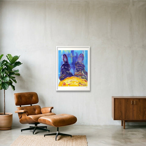 Portrait of the artist's trousers (Olek) - Portrait des pantalons de l'artiste (Olek) — 60×80cm, 24×31" White Frame