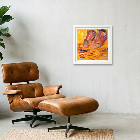 Portrait of the Artist's Boots (Olek) — 30×30cm, 12×12" White Frame