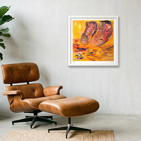 Portrait of the Artist's Boots (Olek) — 40×40cm, 16×16" White Frame