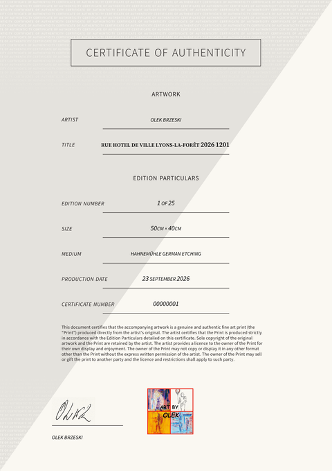Rue Hotel de Ville Lyons-la-Forêt 2026 1201  — Certificate of Authenticity