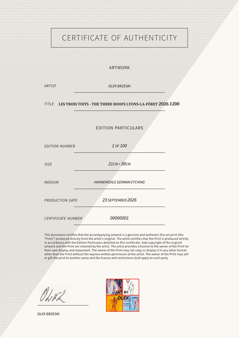 Les trois toits - The three roofs Lyons-la-Fôret 2026 1200  — Certificate of Authenticity